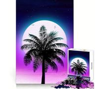 Puzzle Synthwave Palm Sunset 1000 pièces pour Adolescents, Jeu de réflexion, Moment de complicité, découpe de précision, pièce de Collection Artistique 38x52cm
