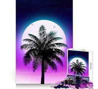 Puzzle Synthwave Palm Sunset 1000 pièces pour Adultes Jeu de logique et de réflexion Découpe précise 38x26cm