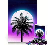 Puzzle Synthwave Palm Sunset pour Adolescents, 1000 pièces, pour stimuler la mémoire, se détendre, Bords précis, Cadeau Exceptionnel 50x75cm
