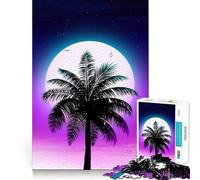 Puzzle Synthwave Palm Sunset pour Adolescents, 1000 pièces, pour stimuler la mémoire, se détendre, Bords précis, Cadeau Exceptionnel 50x75cm