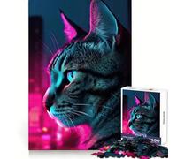 Puzzle Synthwave Portrait de Chat pour Adolescents 1000 Pièces Améliore la Mémoire Loisirs Maison Bordure Précise Cadeau Exquis 38x26cm