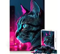 Puzzle Synthwave Portrait de Chat pour Adolescents 1000 Pièces Jeu Intelligent et Apaisant Découpe Facile Cadeau 50x75cm