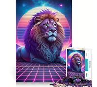 Puzzle Synthwave Portrait de Lion pour Adolescents 1000 pièces Améliore la mémoire Loisirs à la Maison Bords précis Cadeau Exquis 38x52cm