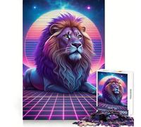 Puzzle Synthwave Portrait de Lion pour Adolescents 1000 pièces Améliore la mémoire Loisirs à la Maison Bords précis Cadeau Exquis 38x52cm