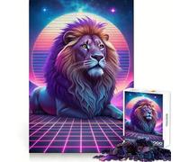 Puzzle Synthwave Portrait de Lion pour Adolescents 1000 Pièces Jouet Cognitif Silencieux Bordure Premium Cadeau de Noël 50x75cm