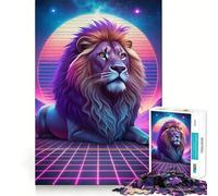 Puzzle Synthwave Portrait de Lion pour Adolescents 1000 Pièces Pure Logic Toy Quiet Calm Clean Cut Décoration Murale 38x26cm