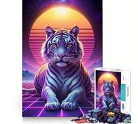 Puzzle Synthwave Portrait de Tigre 1000 Pièces pour Adultes Jeu de Logique Mentale Paisible et Amusant Découpe Ferme Cadeau Précieux 50x75cm