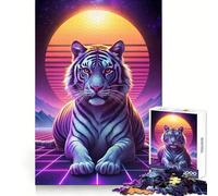 Puzzle Synthwave Portrait Tigre 1000 Pièces pour Adolescents Jeu de réflexion Simple et Amusant Découpe précise Père Noël Vœux 38x26cm