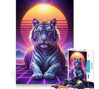 Puzzle Synthwave Portrait Tigre 1000 Pièces pour Adolescents Jeu de réflexion Simple et Amusant Découpe précise Père Noël Vœux 38x26cm