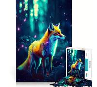Puzzle Synthwave Renard avec Lumières 1000 Pièces pour Adolescents Stimule la Mémoire Loisirs Bords Nets Joli Cadeau 38x26cm