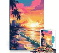 Puzzle Synthwave Retro Miami 1000 pièces pour Adolescents, Jouet cognitif, Loisir Doux, Assemblage de Motifs, œuvre d'art 38x52cm