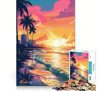 Puzzle Synthwave Retro Miami 1000 pièces pour Adultes Jeu Intelligent d'intérieur Découpe précise 50x75cm