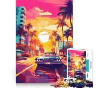 Puzzle Synthwave Retro Miami 1000 pièces pour Adultes, Puzzle de mémoire à Monter Lentement, Plaisir d'assemblage, Cadeau créatif 50x75cm