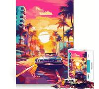 Puzzle Synthwave Retro Miami pour Adolescents, 1000 pièces, pour améliorer la mémoire, Loisirs à la Maison, Bords précis, Cadeau Exquis 38x26cm