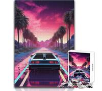 Puzzle Synthwave Rétro Voiture Coucher de Soleil 1000 Pièces pour Adolescents - Jeu Ludique et Éveil - Cadeau Unique pour Fêtes et Attentes - Dimensions:38x52cm
