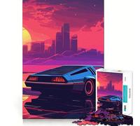 Puzzle Synthwave Rétro Voiture Coucher de Soleil 1000 Pièces pour Adultes Jeu de Réflexion et de Détente Découpe Précise 50x75cm