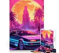 Puzzle Synthwave Rétro Voiture Coucher de Soleil pour Adultes 1000 Pièces Think Smart Toy Home Enjoy Découpe Précise Décoration Murale 38x52cm