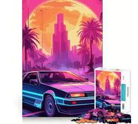 Puzzle Synthwave Rétro Voiture Coucher de Soleil pour Adultes 1000 Pièces Think Smart Toy Home Enjoy Découpe Précise Décoration Murale 38x52cm