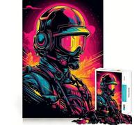 Puzzle Synthwave Soldat pour Adultes 1000 Pièces Jeu de Réflexion Passe-Temps Calme Assemblage d'image Joli Cadeau (38x26cm)
