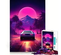 Puzzle Synthwave Voiture 1000 Pièces pour Adolescents Jeu de Logique Solide Activité à Domicile Bords Transparents Cadeau Précieux 38x26cm