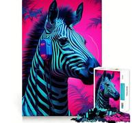 Puzzle Synthwave Zebra 1000 pièces pour Adolescents, Jeu de réflexion, Moment de complicité, découpe de précision, pièce de Collection Artistique 50x75cm