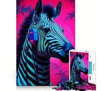 Puzzle Synthwave Zebra 1000 pièces pour Adultes, Jeu Mental apaisant et Amusant, découpe Premium, Cadeau d'anniversaire 38x26cm