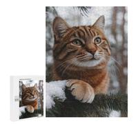 Puzzle Tabby Cat in Snowy Pine Tree, 500 PCS, pour Adultes Et Familles, comme Pause Créative pour Les Amateurs Patients, pour Jouer Ensemble