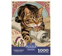 Puzzle Tabby Chat 1000 Pièces en Carton pour Adultes Enfants Jeu De Détente Familial Puzzle Tabby Journal Cadeau Famille Décoration Intérieure 70x50cm/1000pcs