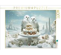 Puzzle · Table à Dessert | Hiboux des neiges au gâteau dans un merveilleux paysage ernal · 1000 pièces · Format assemblé 64 × 48 cm · CALVENDO Puzzle