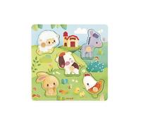 Janod - Puzzle tactile Ferme 5 pièces en bois, textures - Jeu d'éveil J07129