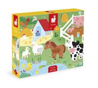 Janod - Puzzle Tactile Enfant 20 Pièces - Ferme - 20 Pièces Dont 7 Texturées + 1 Poster - Jeu Educatif et Sensoriel - Toucher, Motricité Fine et Concentration - Dès 2 Ans