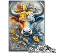 Puzzle Taureau Fleuri pour Adultes, 1000 Pièces, Difficile à Compléter, mais Drôle et Humoristique, Cadeau d'anniversaire, Cadeaux, Décoration Murale (38x26cm)