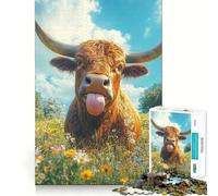 Puzzle Taureau Joueur dans la Prairie pour Adolescents 1000 Pièces Renforce la Mémoire Passe-Temps Calme Qualité Cadeau Festif (38x52cm)