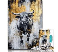 Puzzle Taureau Noir et Or 1000 pièces pour Adultes et Adolescents, Jeu Familial Anti-Stress, défi Difficile, Cadeaux du Père Noël Secret 38x26cm