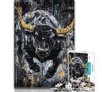 Puzzle Taureau Noir et Or 1000 Pièces pour Adultes, pour Adolescents, 1000 Pièces, Jeu Familial Anti-Stress, Défi Difficile, Cadeaux Secret du Père Noël 26x38cm