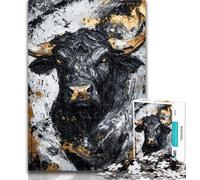 Puzzle Taureau Noir et Or 1000 Pièces pour Adultes, pour Adolescents, 1000 Pièces, Jeu Familial Anti-Stress, Défi Difficile, Cadeaux Secret du Père Noël 50x75cm