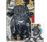 Puzzle Taureau Noir et Or pour Adultes et Adolescents, Jouet Éducatif Intellectuel Décompressant, Cadeaux Secret du Père Noël 50x75cm