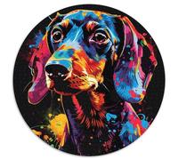 Puzzle Teckel 1000 pièces Puzzle Rond 1000 pièces Idéal pour la décoration intérieure, Les Anniversaires, Les Vacances et Les Cadeaux 67,5 x 67,5 cm