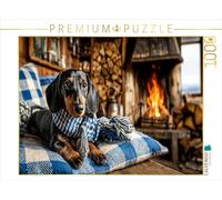 Puzzle · Teckel avec écharpe dans Un Chalet de Montagne | puzzle de chien confortable de Bavière · Un motif alpin… · 1000 pièces · Format assemblé 64 × 48 cm · CALVENDO Puzzle