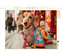 Puzzle · Teckel en Tenue Traditionnelle dans Les Rues de Tokyo | Puzzle de chien avec de nostalgie · Un teckel habillé… · 1000 pièces · Format assemblé 64 × 48 cm · CALVENDO Puzzle