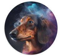 Puzzle Teckel Fumé pour Adultes 1000 Pièces Puzzle Rond 1000 Pièces Activité Familiale, Casse-tête, Décoration Intérieure, Cadeau de Vacances (67,5x67,5cm)