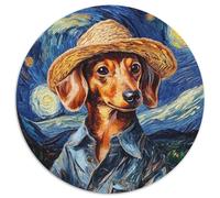 Puzzle Teckel Van Gogh 1000 pièces pour Adultes, Puzzle Rond 1000 pièces, activité familiale, décoration d'intérieur, Cadeau de Vacances (67,5x67,5cm)