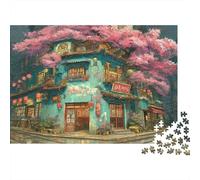 Puzzle Temple aux Fleurs de Cerisier 1000 pièces 70x50cm Papier recyclé pour Adultes Art Japonais Traditionnel Jeu Éducatif Décompression Stimule la Réflexion Cérébrale Idée de Cadeau Géniale