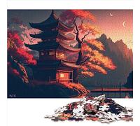 Puzzle Temple Japonais 1000 Pièces en Bois pour Adultes et Enfants de 12 Ans - Jeu Difficile - Taille : 50x75 cm