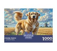 Puzzle Terre-Neuve pour Adultes Chien Debout près d'un Moulin à Vent, Jeu de réflexion Stimulant et Original, décoration Murale, 38 x 26 cm/1000 pièces