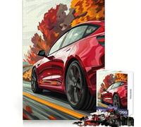 Puzzle Tesla Rouge sur Route sinueuse, 1000 pièces, pour Adolescents, Jeu de logique et de logique, Passe-Temps Calme, Bords Lisses, Cadeau de qualité supérieure (50x75cm)