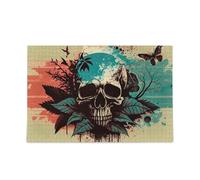 Puzzle tête de mort aquarelle bleu rouge pour adultes, familles 1000 pièces