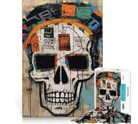 Puzzle tête de mort de style basquiat de 1000 pièces avec bords propres, jouet d'adresse créatif, passe-temps facile, amusant (38 x 52 cm)