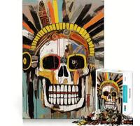 Puzzle tête de mort de style basquiat de 1000 pièces avec bords propres, jouet d'adresse créatif, passe-temps facile, amusant (50 x 75 cm)