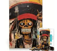 Puzzle tête de mort de style basquiat de 1000 pièces avec bords propres, jouet d'adresse créatif, passe-temps facile, amusant (50 x 75 cm)
